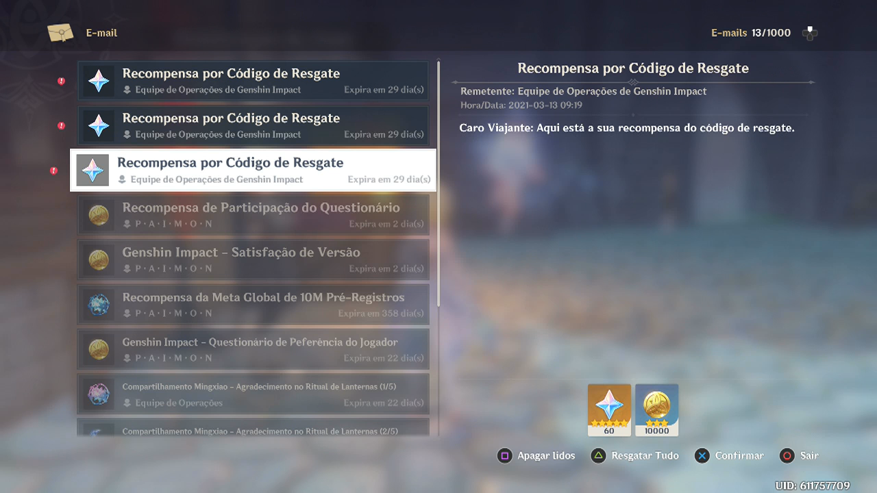 Genshin Impact: 60 Gemas essenciais e 10k mora (novo código/março) - Upando  a vida!