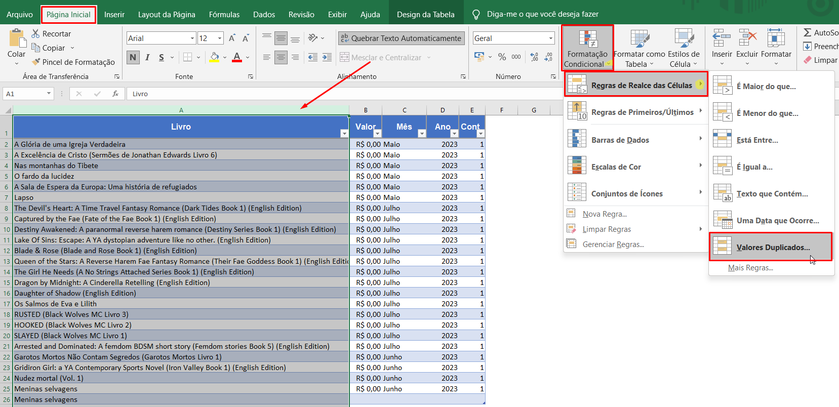 realcar celuladas duplicadas excel libreoofice google sheets 01