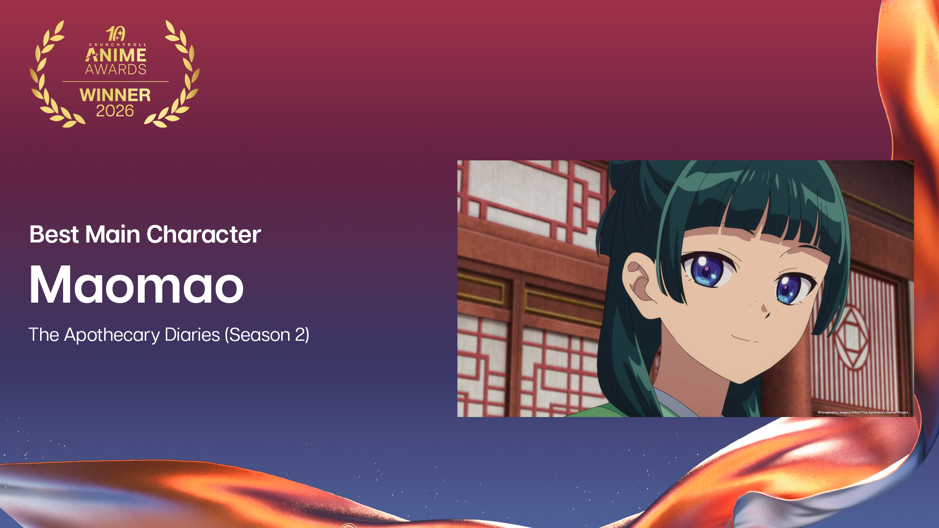 vencedores-do-crunchyroll-anime-awards-2026-veja-aAA26_P3_IndividualWinner_BestMainCharacter_option2_TheApothecaryDiaries_Season2_1920x1080