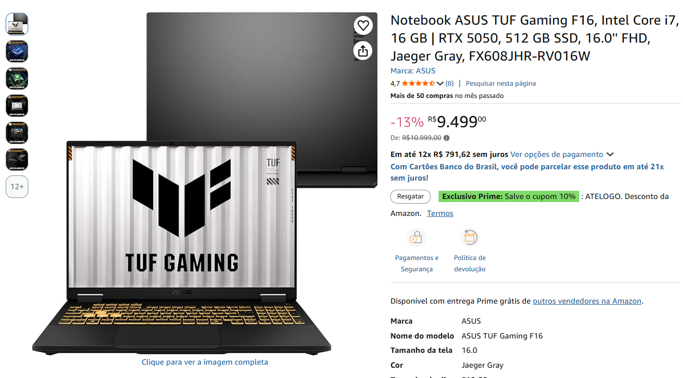 ASUS TUF Gaming F16 amazon prime day gtx 5050