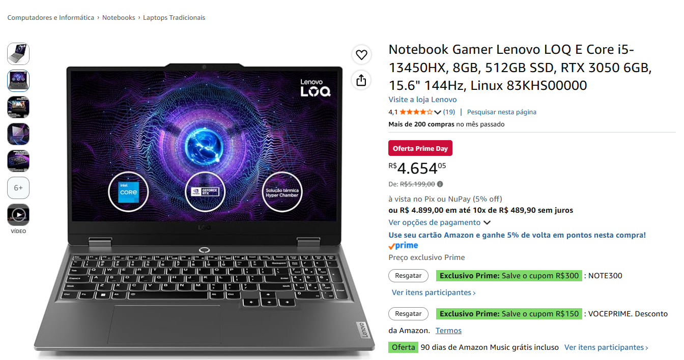 Notebook Gamer Lenovo LOQ E amazon prime day